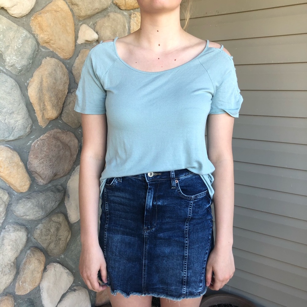 🌿Mint Green Cutout Sleeve T-Shirt